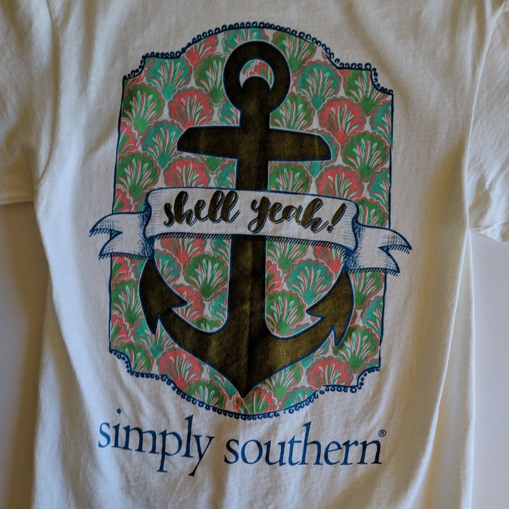 Simply Southern Shell Yeah! Anchor Shells Beach Preppy Top T-shirt Size Small